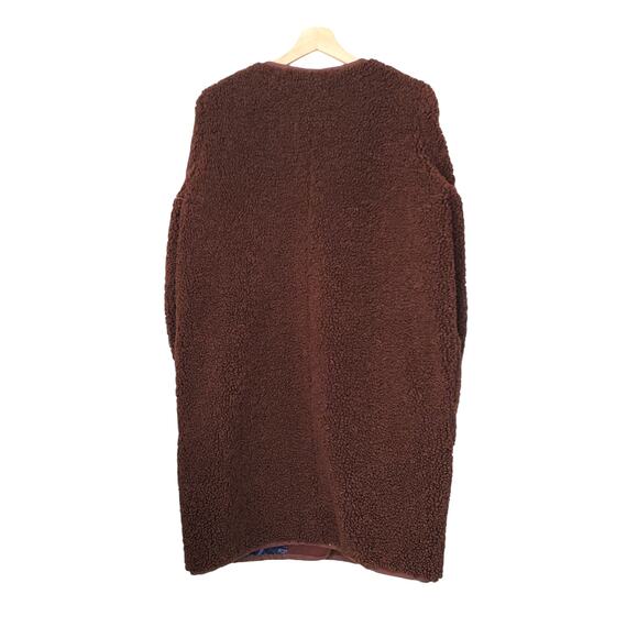 J Crew Collarless Teddy Sherpa Coat Dark Walnut Brown Lined AT699 Size Medium - Picture 2 of 8